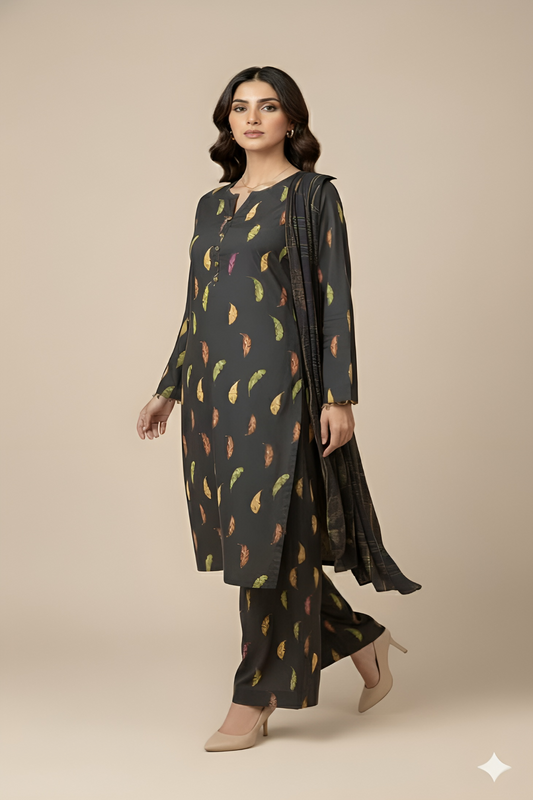 Baroque Prints 3-Piece Digital Print Viscose Suit with Printed Shawl.