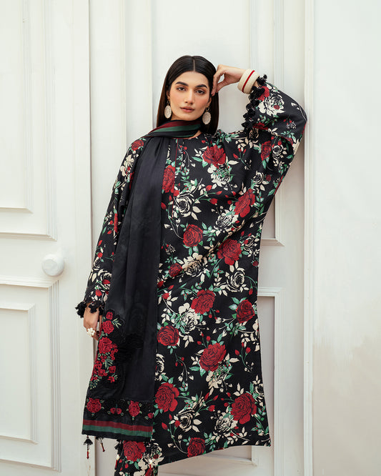Baroque Prints 3-Piece Digital Print Viscose Suit with Printed Shawl.