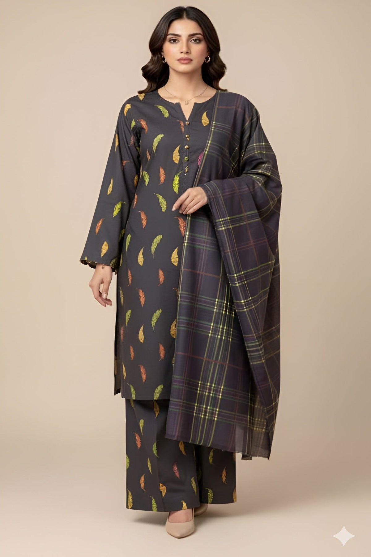 Baroque Prints 3-Piece Digital Print Viscose Suit with Printed Shawl.