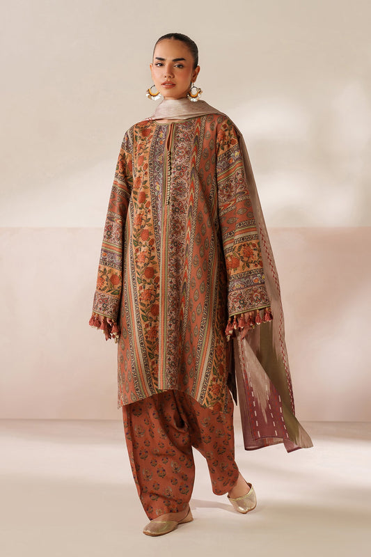 Baroque Prints 3-Piece Digital Print Viscose Suit with Printed Shawl.