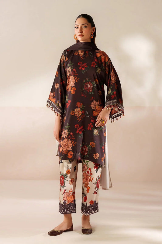 Baroque Prints 3-Piece Digital Print Viscose Suit with Printed Shawl.