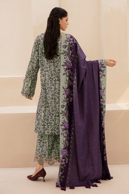 Baroque Prints 3-Piece Digital Print Viscose Suit with Printed Shawl.
