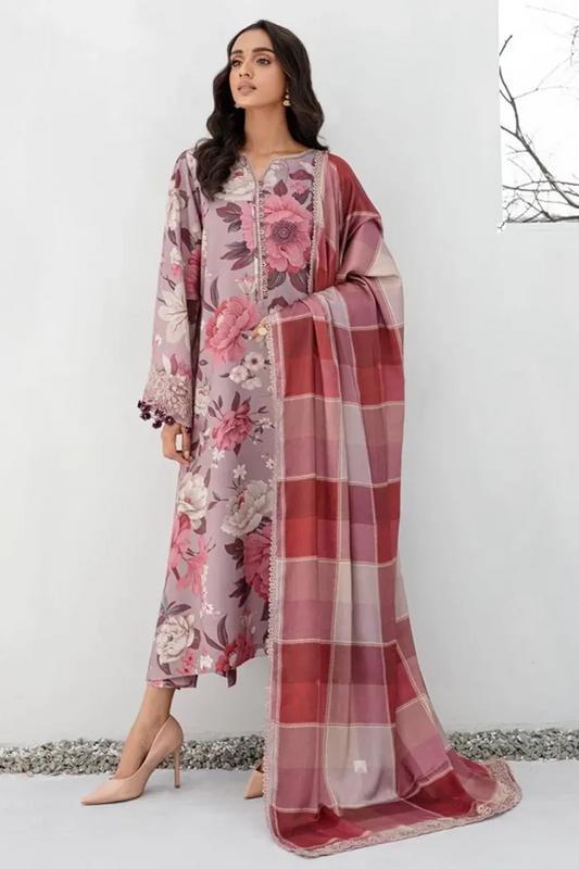Baroque Prints 3-Piece Digital Print Viscose Suit with Printed Shawl.